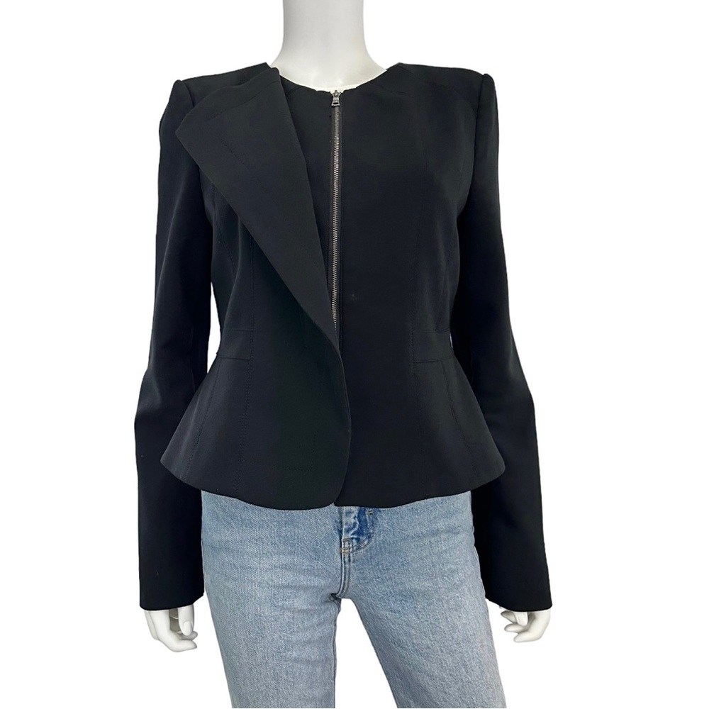 BCBGMaxAzria Black Zip-Front Peplum Jacket
